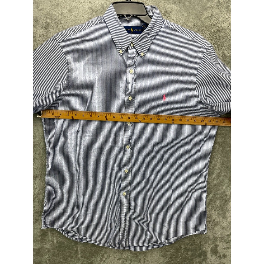 Ralph Lauren Men's Seersucker Shirt XL Blue Short Sleeve Button Up‎ - Picture 2 of 7